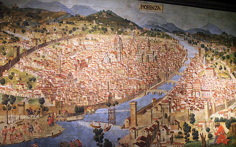 complessità del centro storico di Firenze vista dall'alto mappa storia
